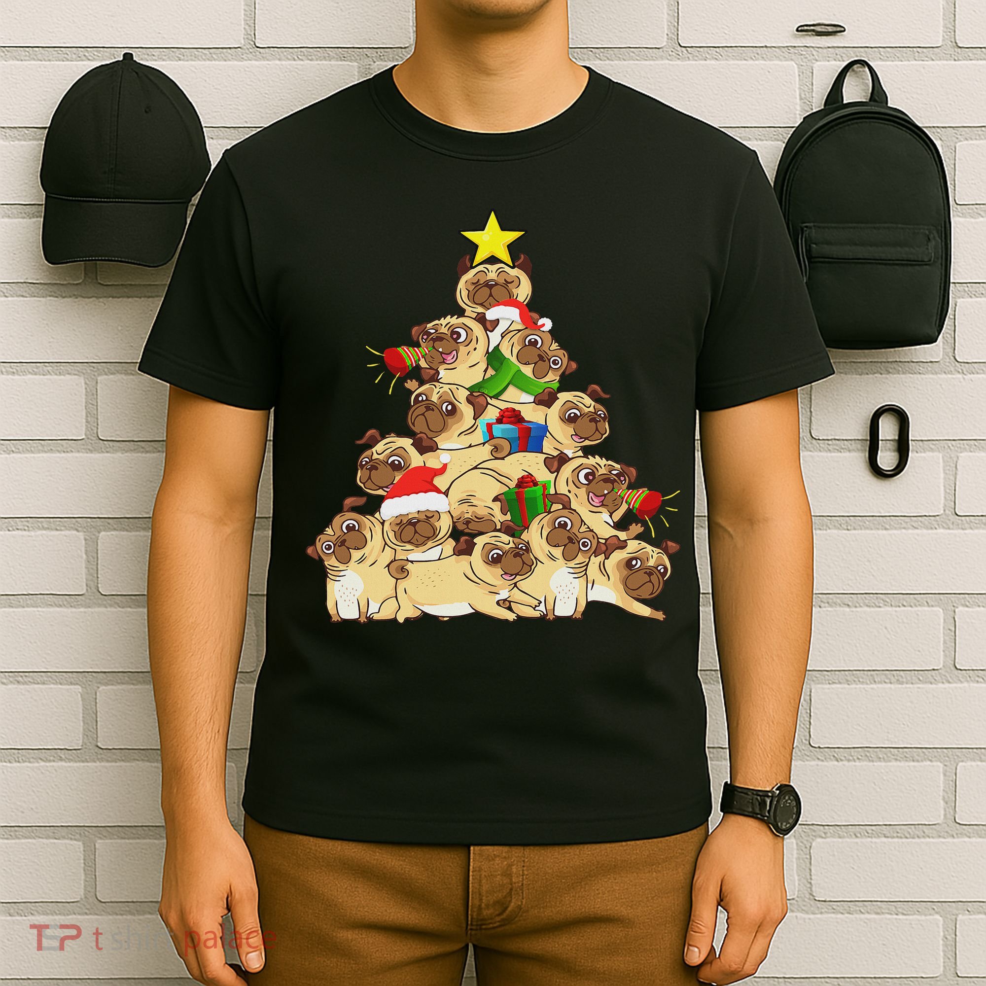 Pug Dogs Tree Christmas Sweater Xmas Pet Animal Dog Gifts T-Shirt