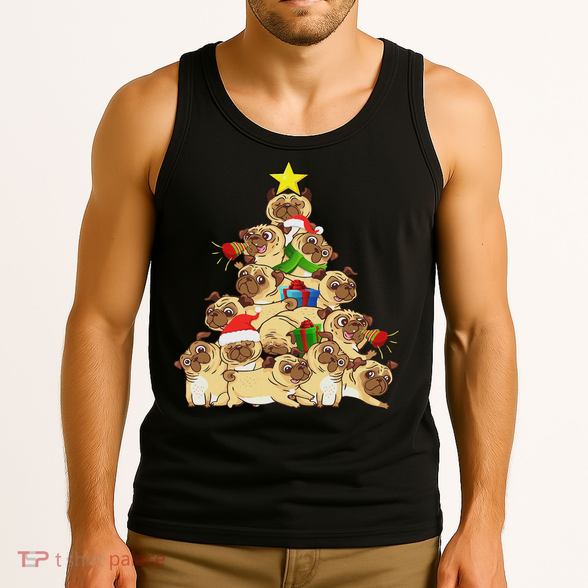 Pug Dogs Tree Christmas Sweater Xmas Pet Animal Dog Gifts Tank Top
