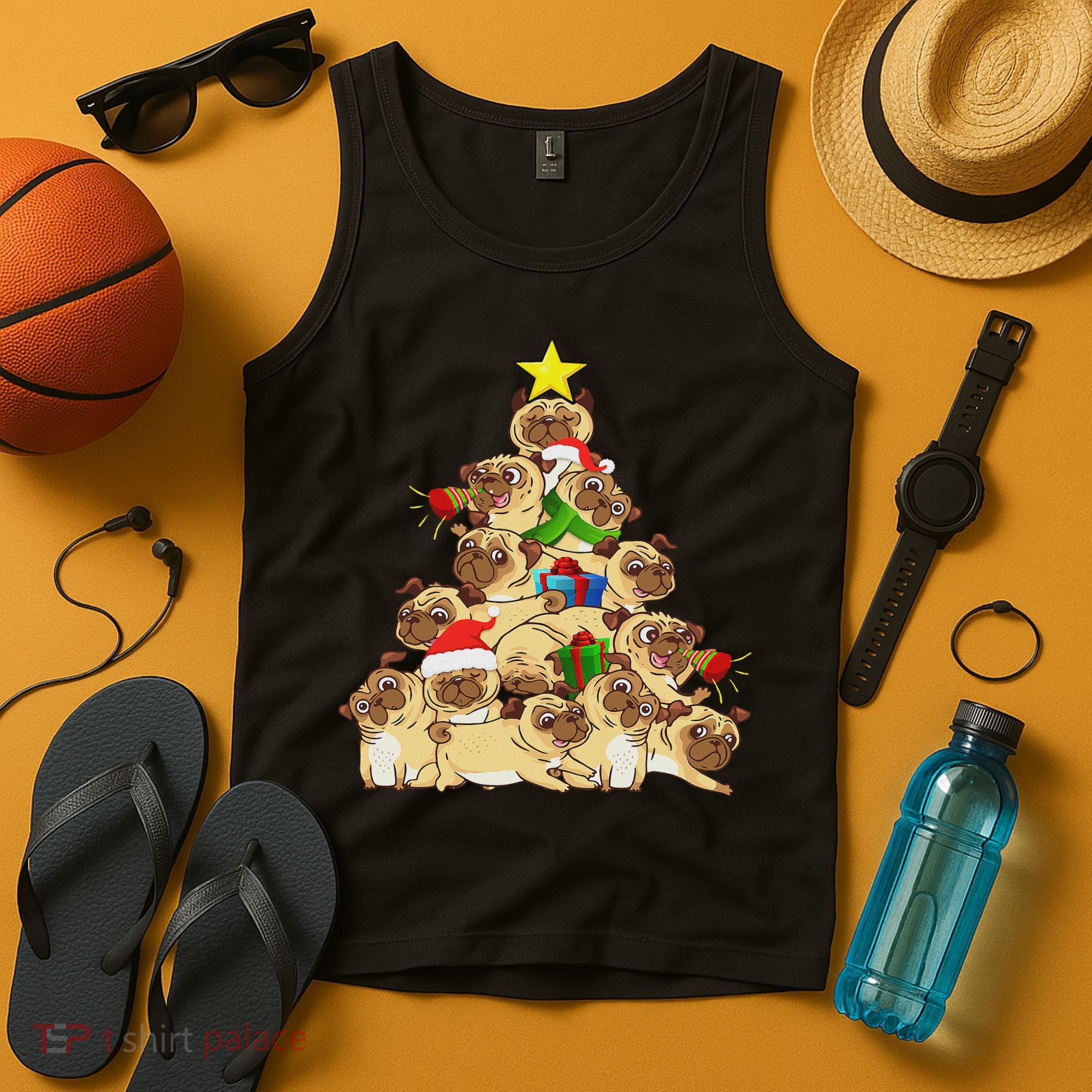 Pug Dogs Tree Christmas Sweater Xmas Pet Animal Dog Gifts Tank Top