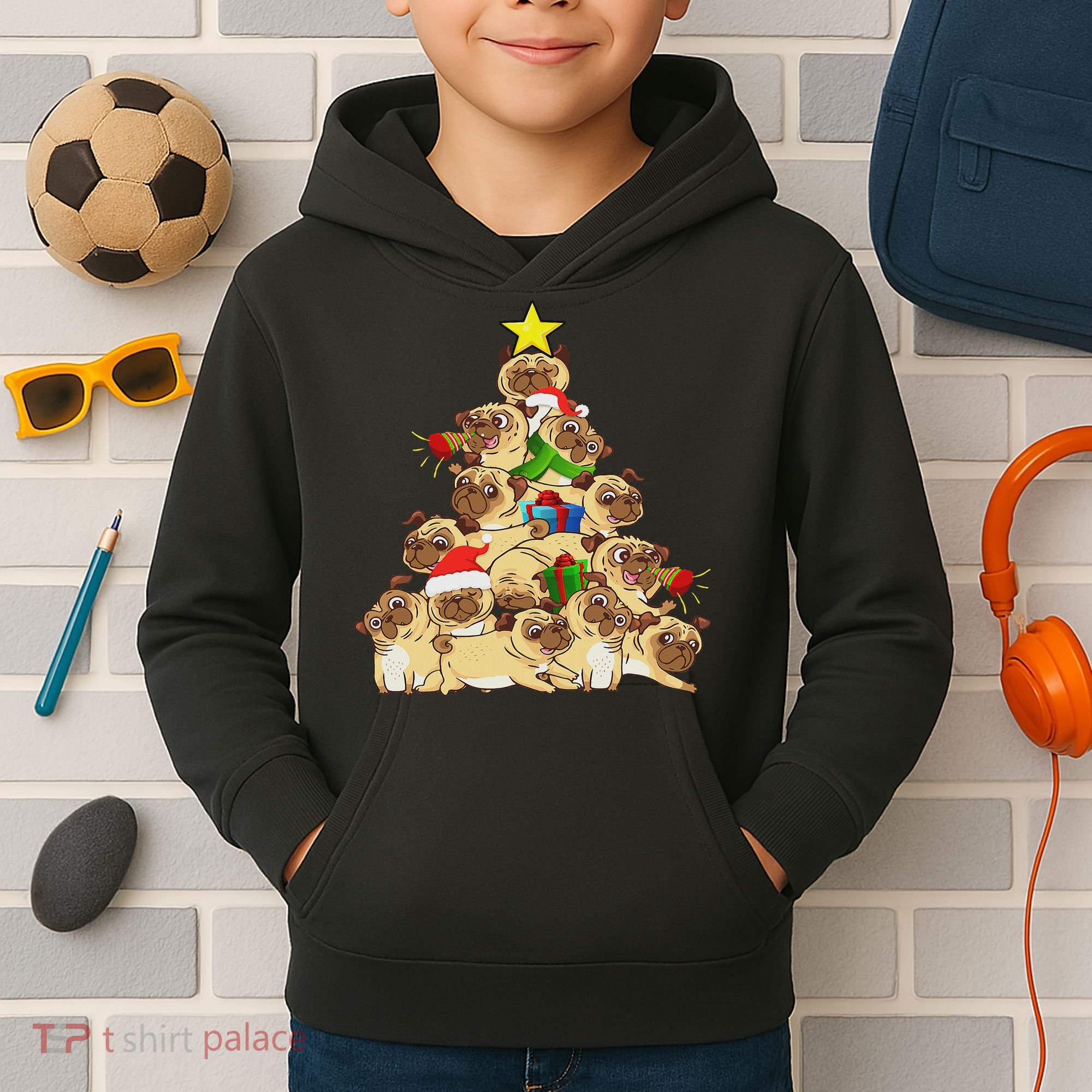 Pug Dogs Tree Christmas Sweater Xmas Pet Animal Dog Gifts Kids Hoodie