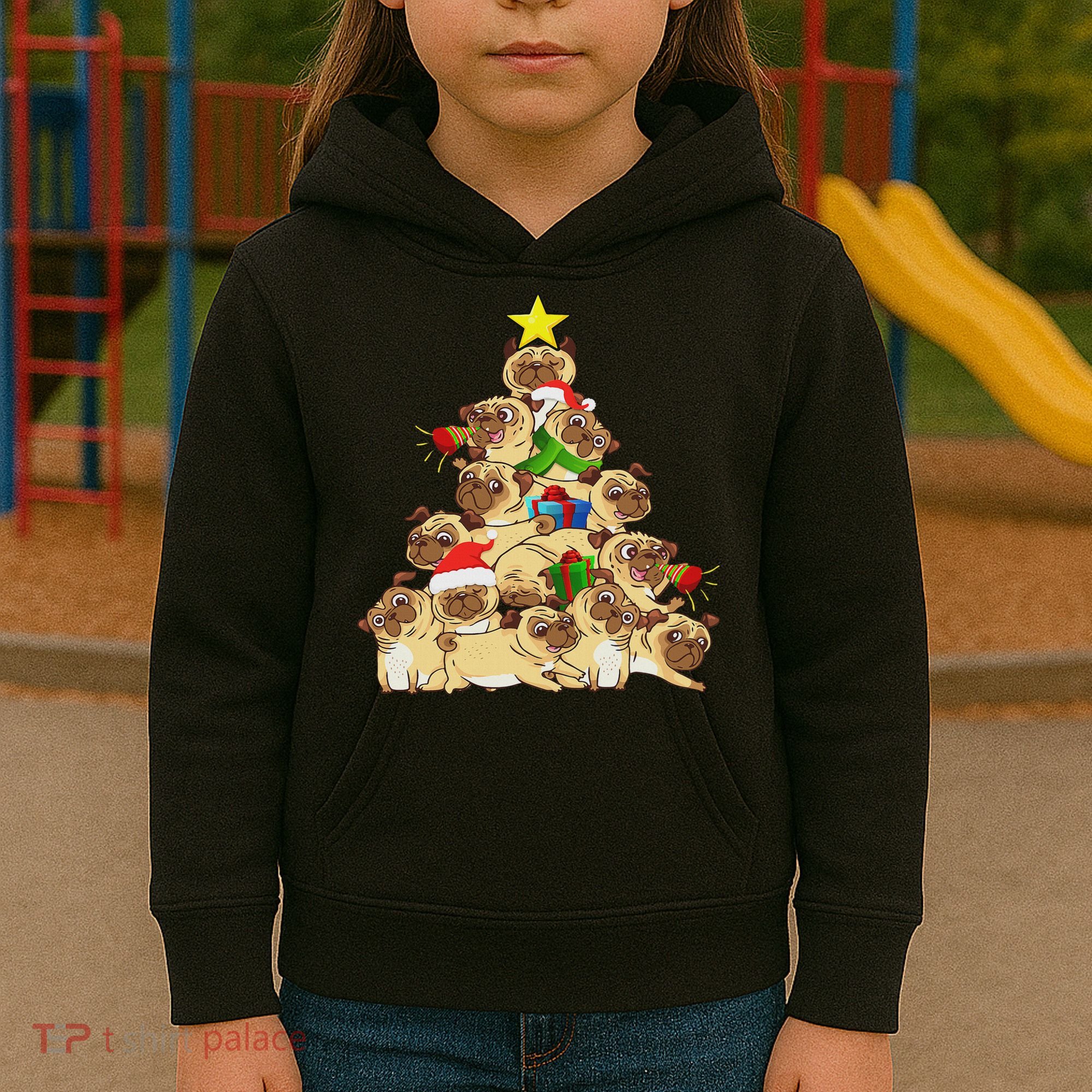 Pug Dogs Tree Christmas Sweater Xmas Pet Animal Dog Gifts Kids Hoodie