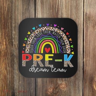 Prek Dream Team Leopard Rainbow Teacher Squad Back To School Coaster