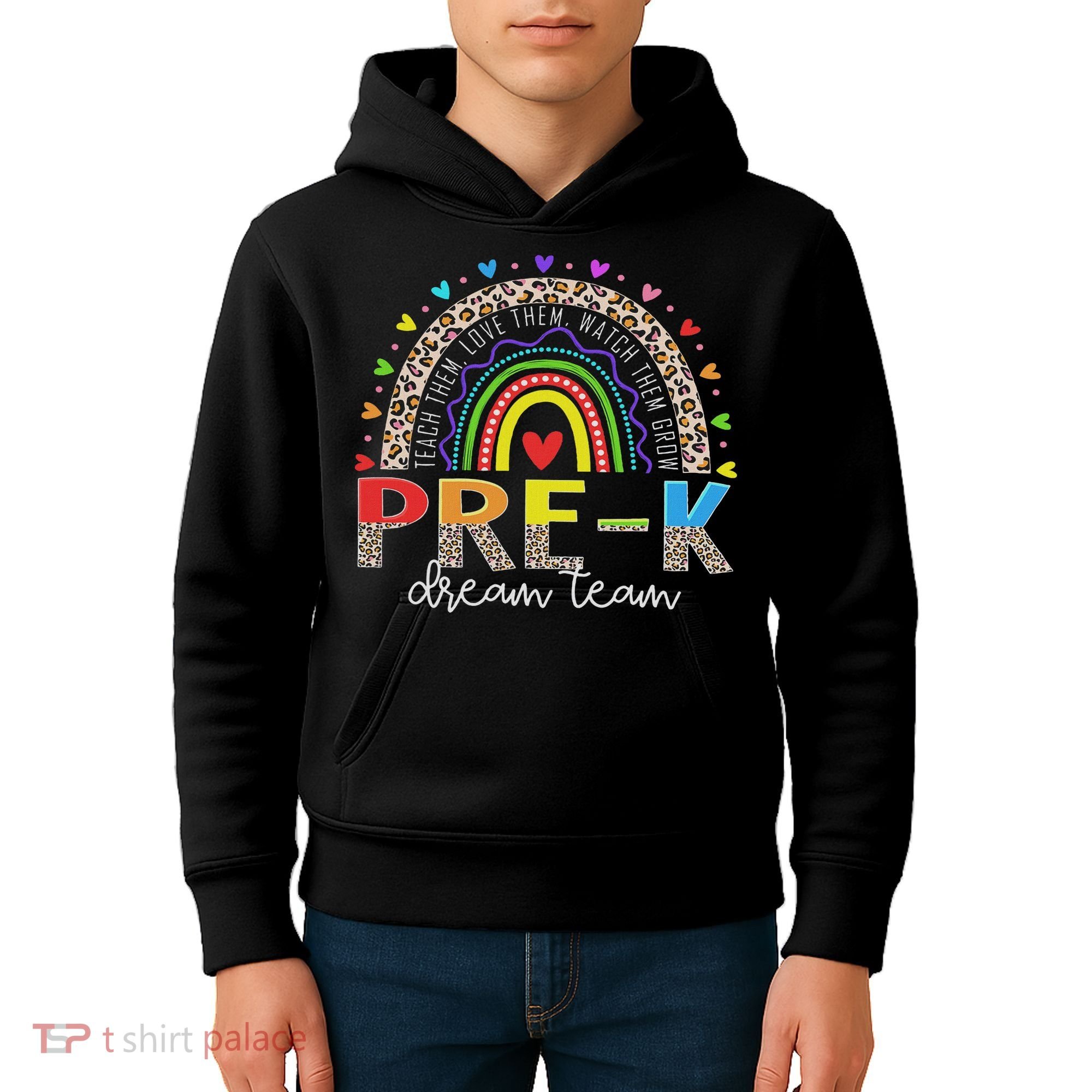 Prek Dream Team Leopard Rainbow Teacher Squad Back To School Kids Hoodie