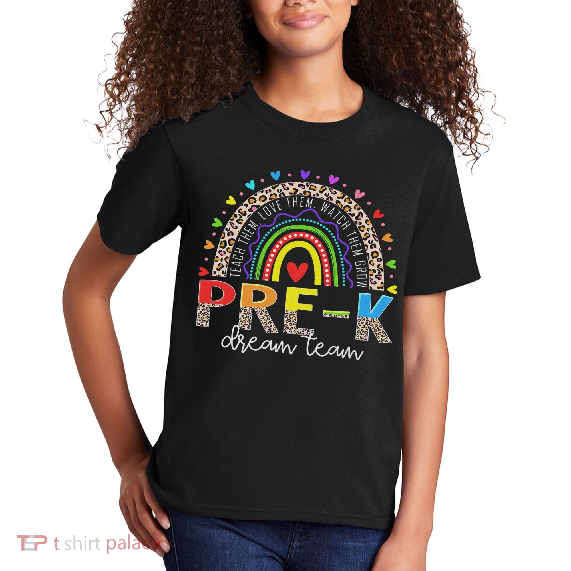 Prek Dream Team Leopard Rainbow Teacher Squad Back To School Kids T-Shirt