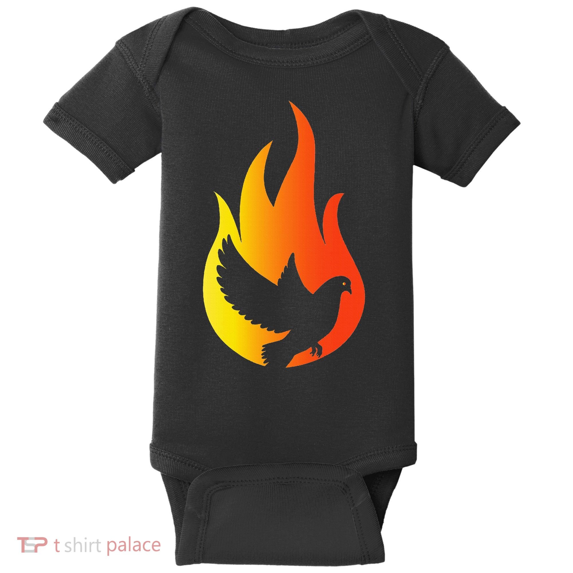 Pentecost Doves Tongues Fire Flame Holy Spirit Catholic Baby Bodysuit