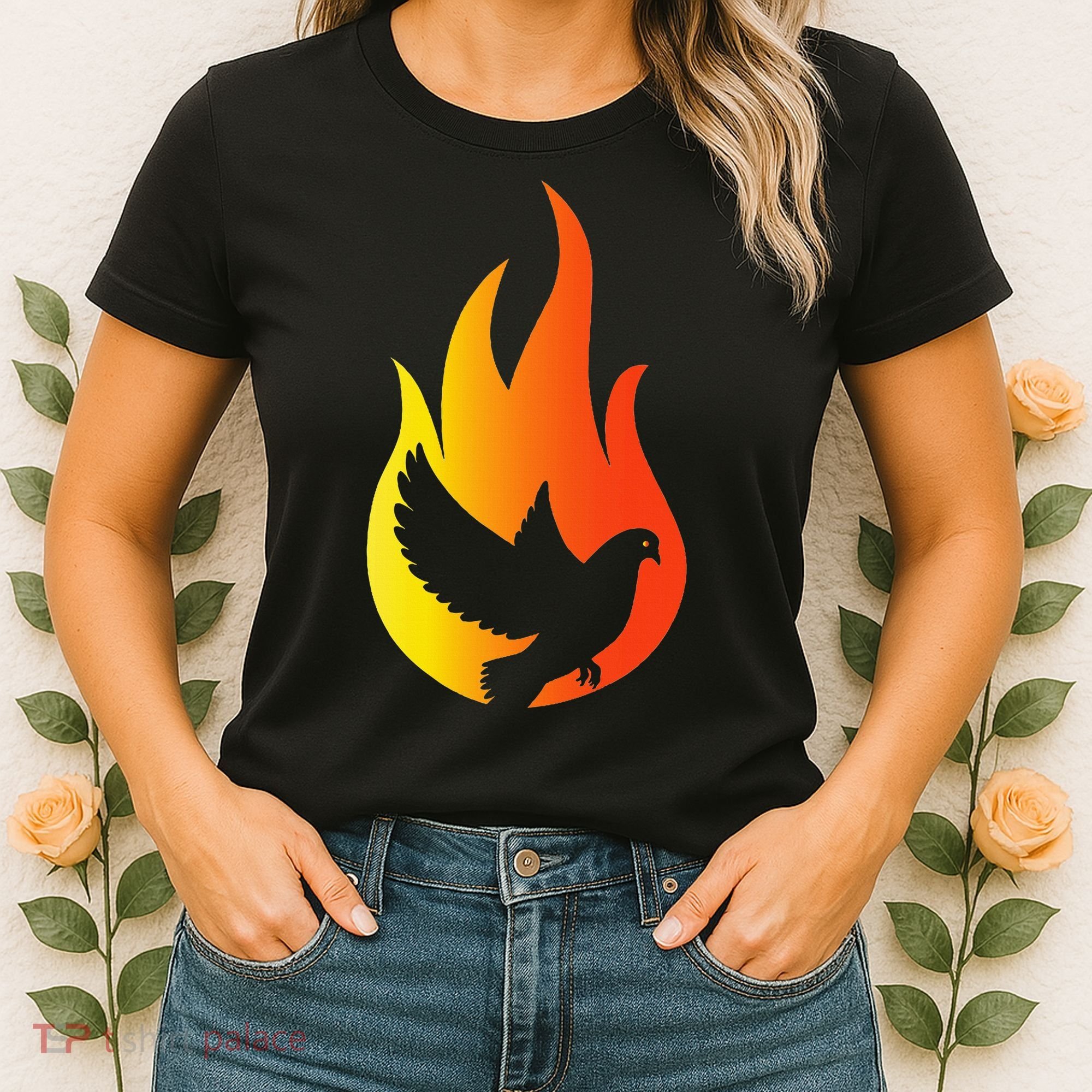 Pentecost Doves Tongues Fire Flame Holy Spirit Catholic Women's T-Shirt