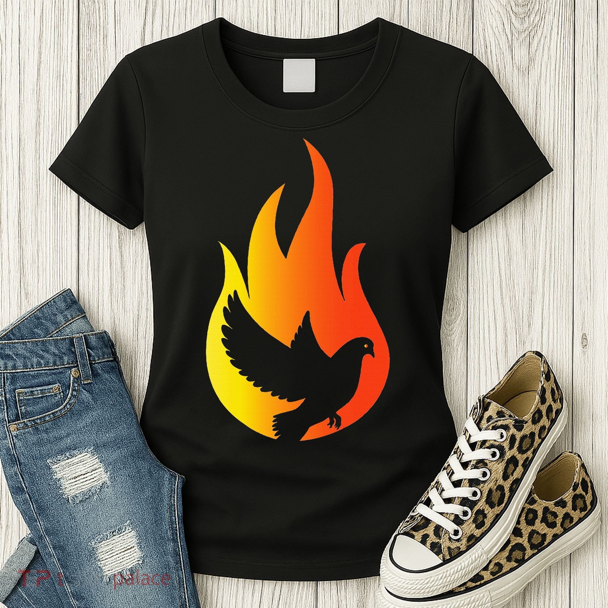 Pentecost Doves Tongues Fire Flame Holy Spirit Catholic Women's T-Shirt