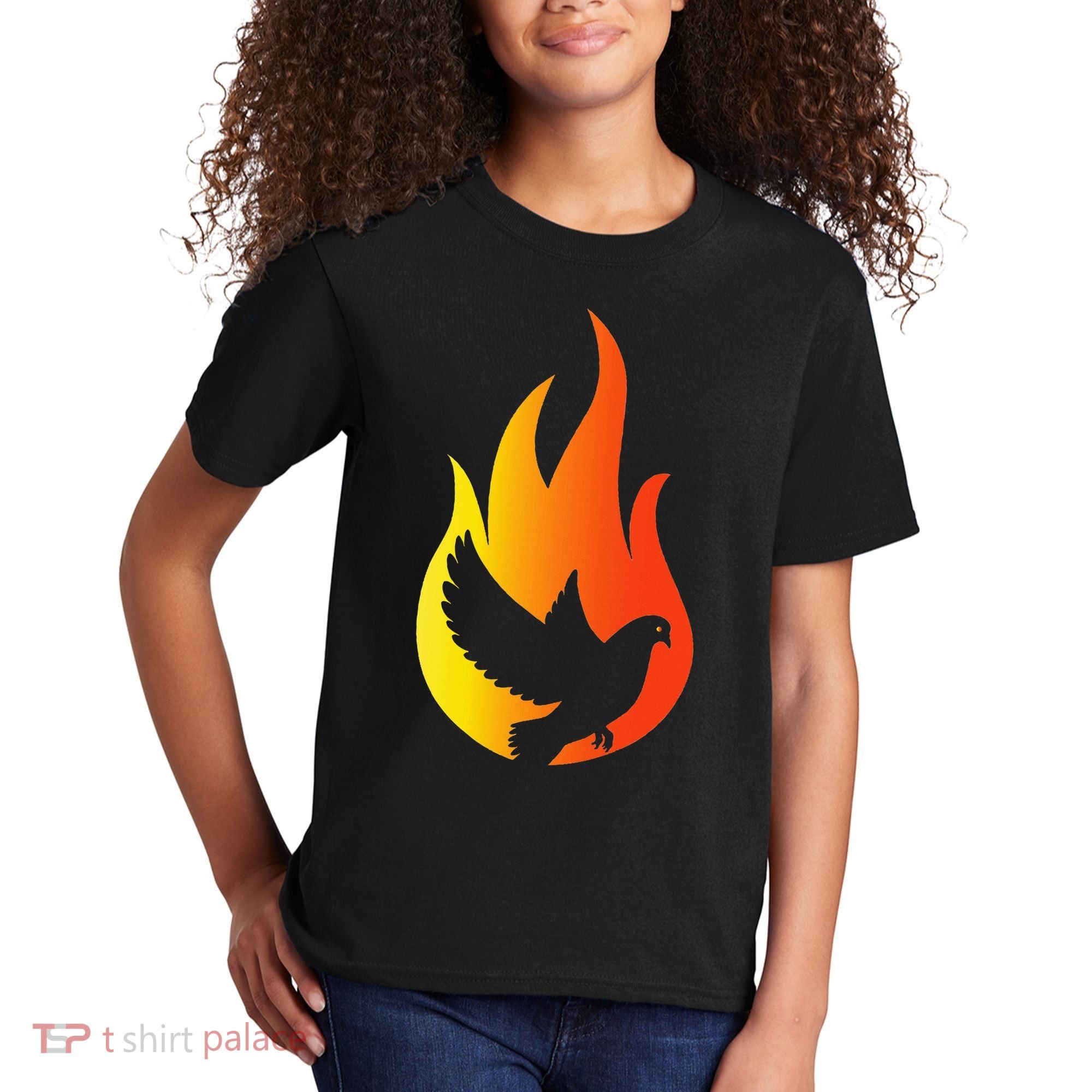 Pentecost Doves Tongues Fire Flame Holy Spirit Catholic Kids T-Shirt