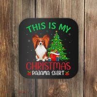 Papillon Dog Ugly Xmas Party This Is My Christmas Pajama Coaster thumb 0
