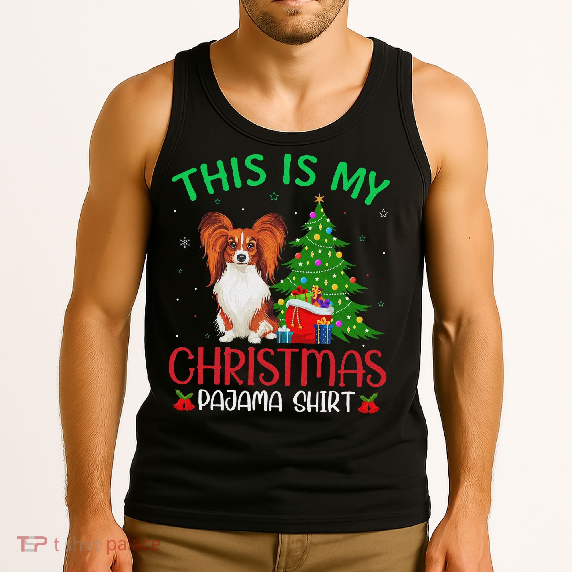 Papillon Dog Ugly Xmas Party This Is My Christmas Pajama Tank Top