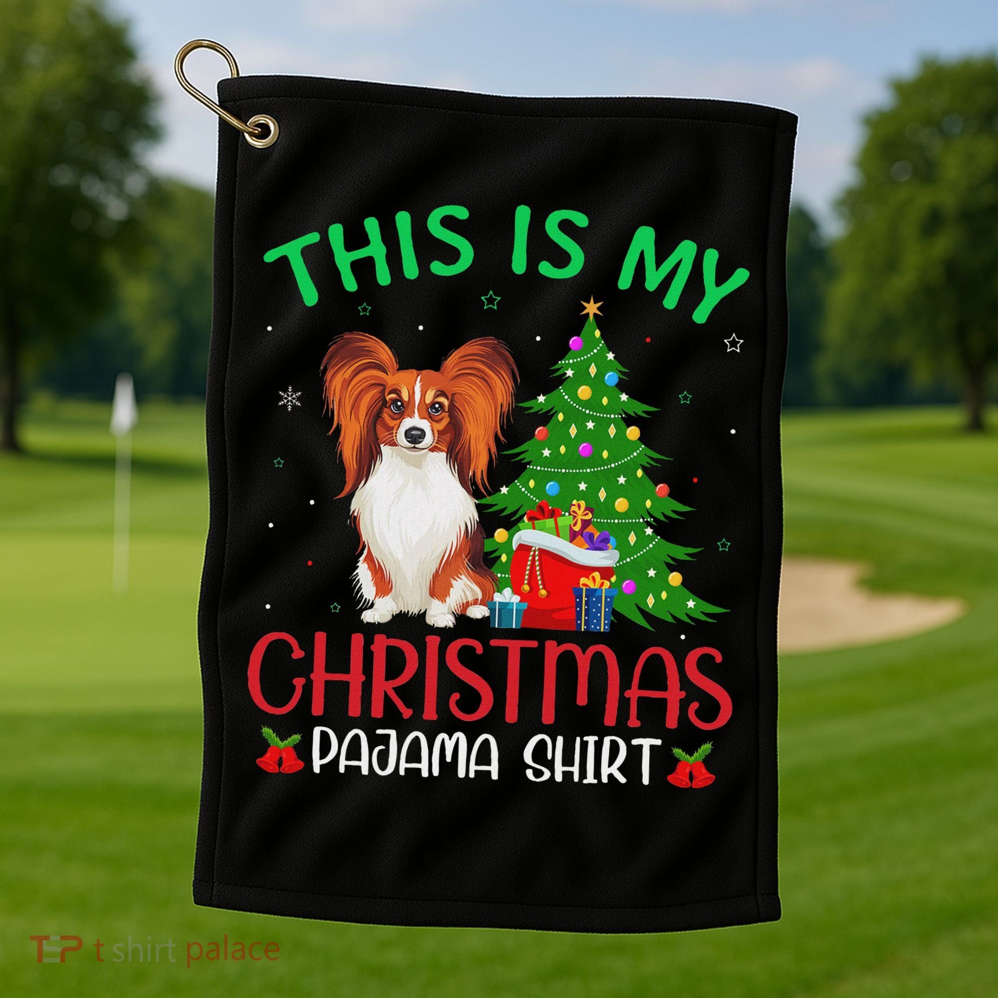 Papillon Dog Ugly Xmas Party This Is My Christmas Pajama Golf Towel