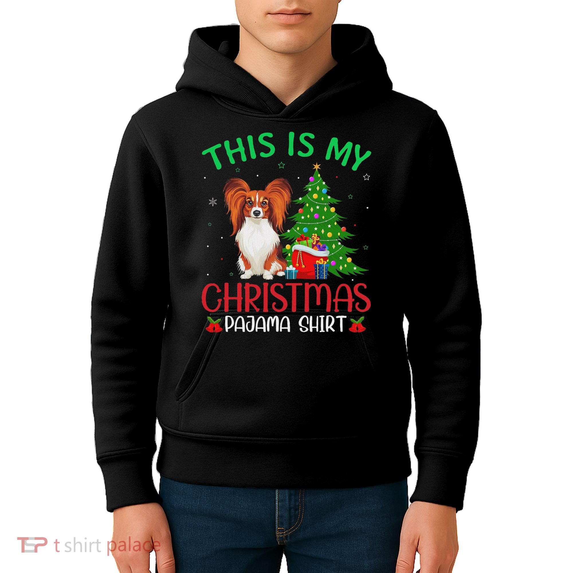 Papillon Dog Ugly Xmas Party This Is My Christmas Pajama Kids Hoodie