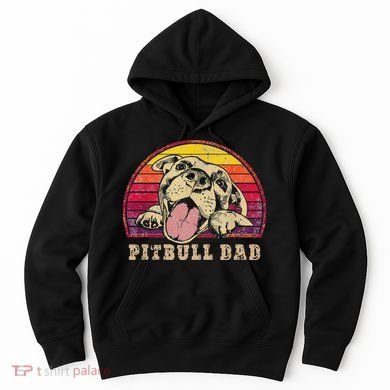 Pitbull Dad Vintage Smiling Pitbull on Sunset Hoodie