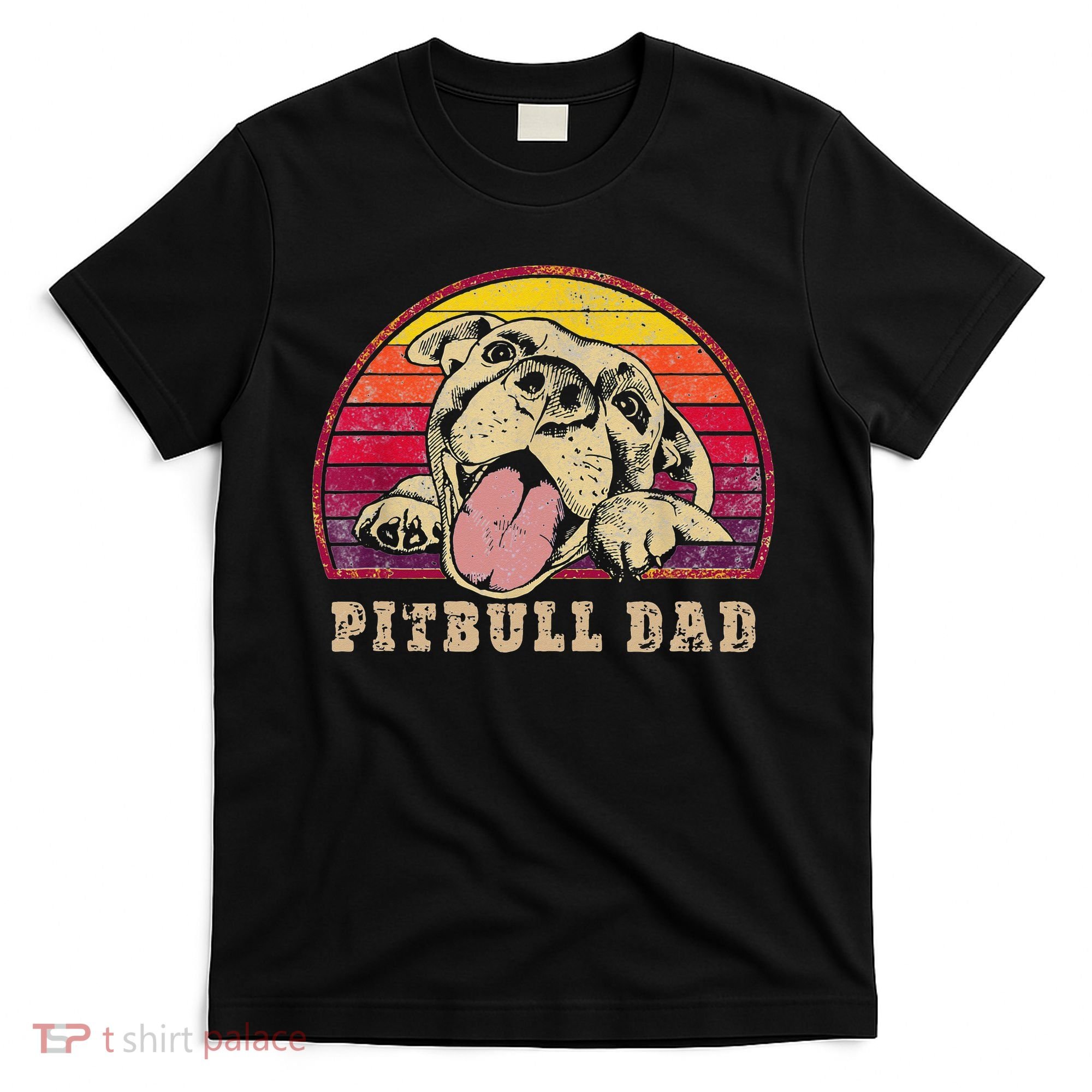 Pitbull Dad Vintage Smiling Pitbull on Sunset T-Shirt
