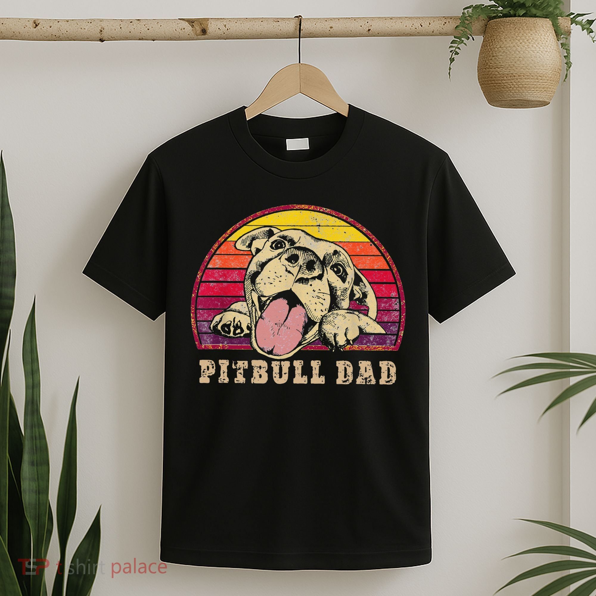 Pitbull Dad Vintage Smiling Pitbull on Sunset T-Shirt