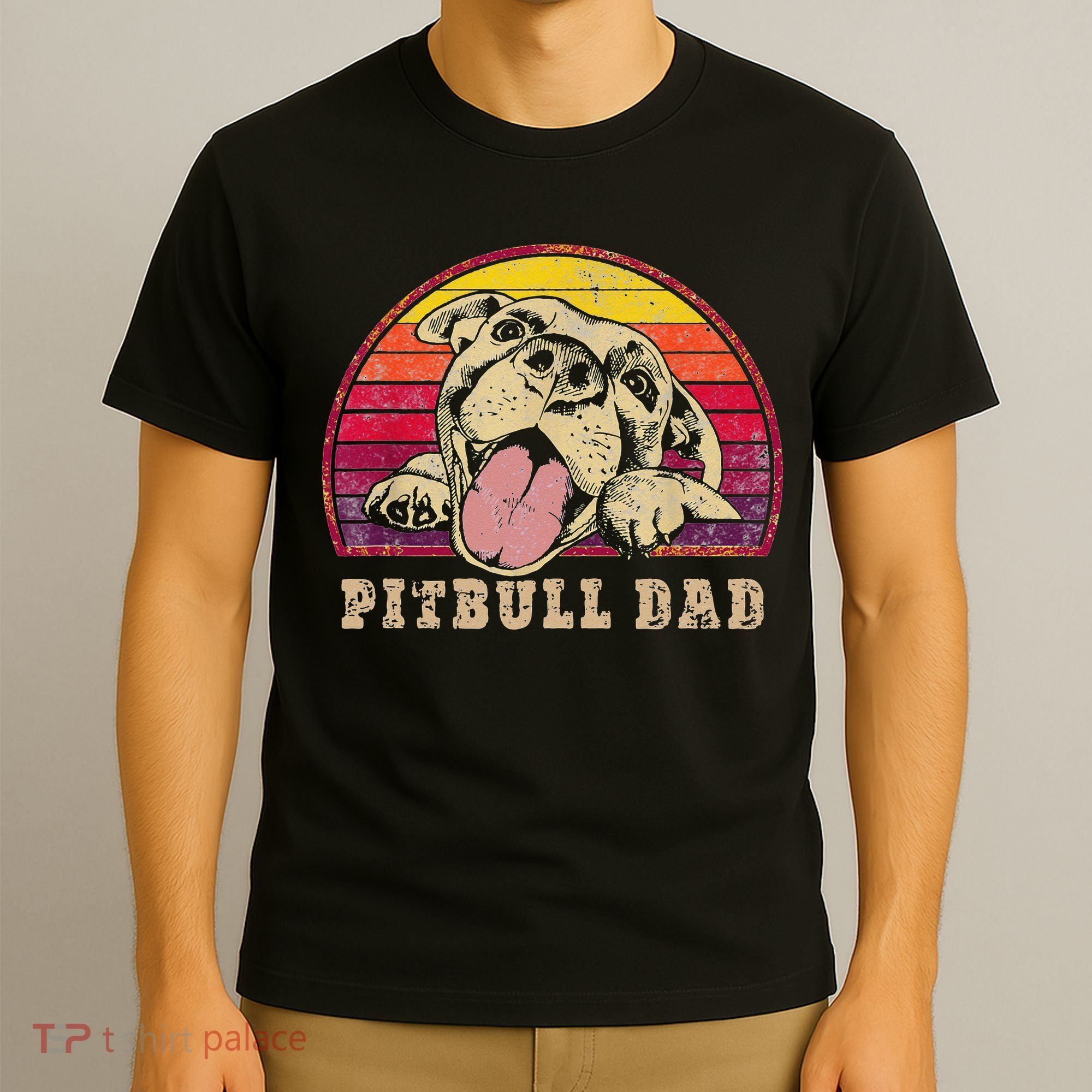 Pitbull Dad Vintage Smiling Pitbull on Sunset T-Shirt