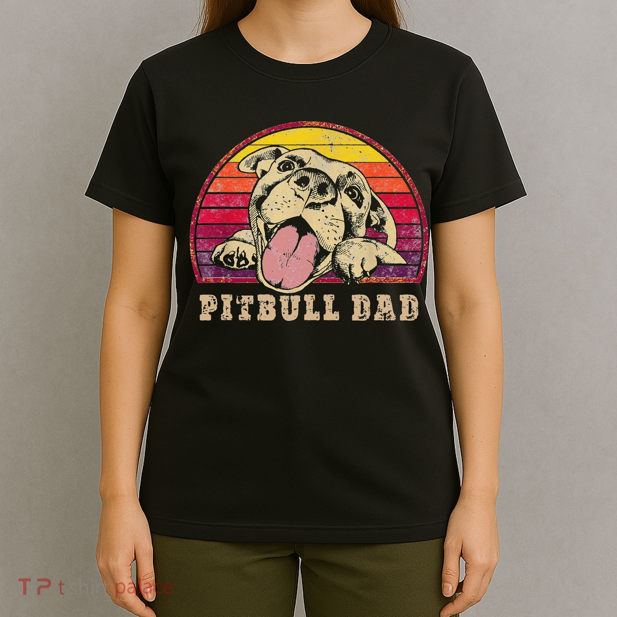 Pitbull Dad Vintage Smiling Pitbull on Sunset T-Shirt