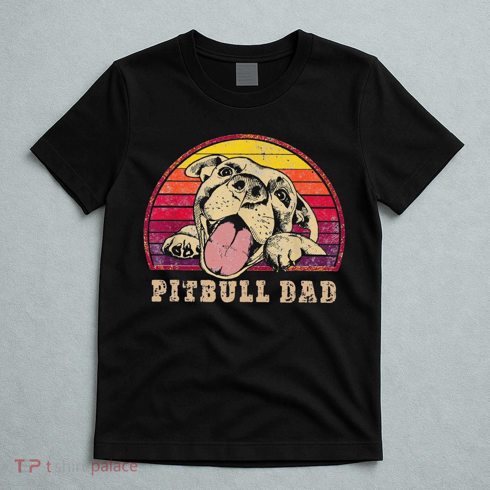 Pitbull Dad Vintage Smiling Pitbull on Sunset T-Shirt