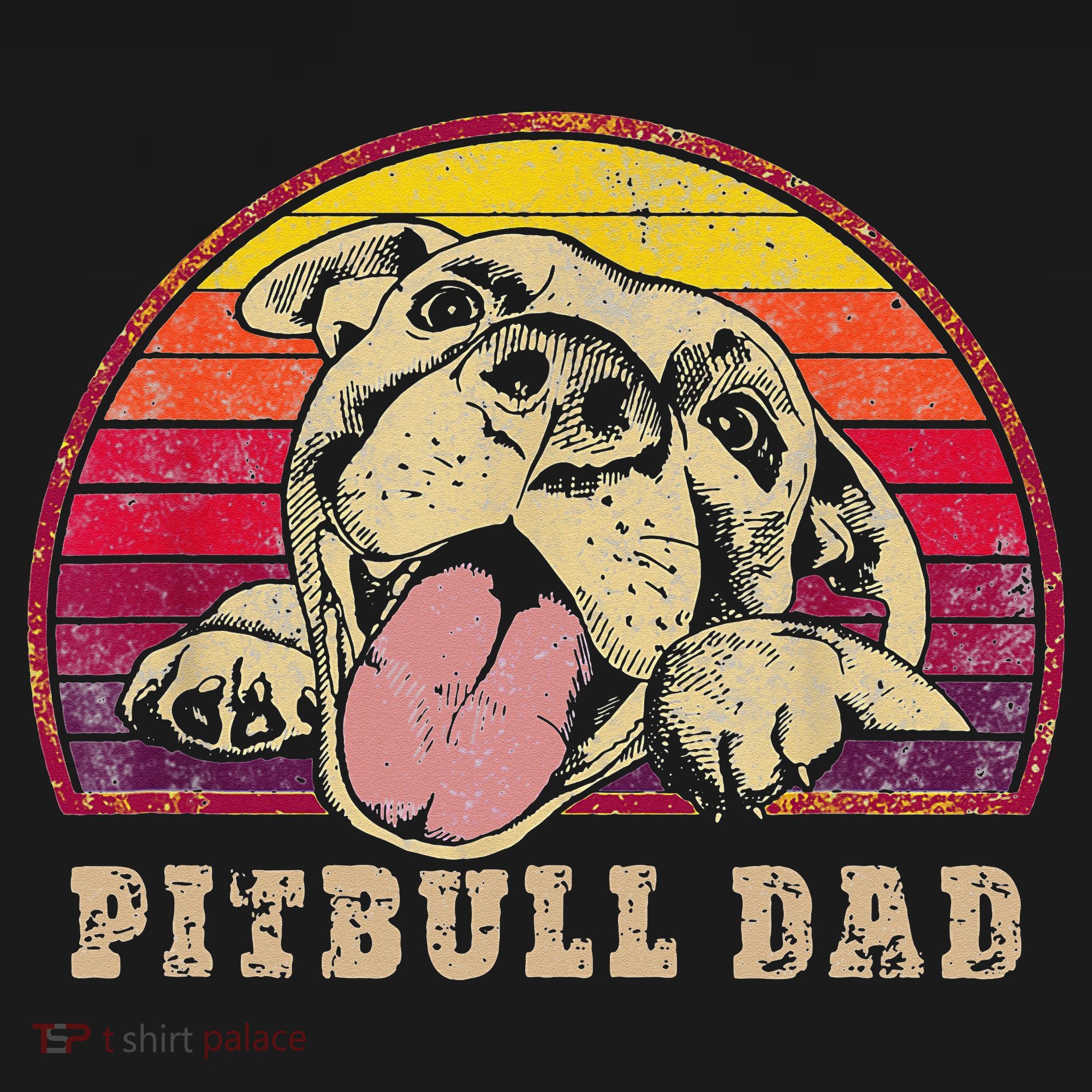 Pitbull Dad Vintage Smiling Pitbull on Sunset T-Shirt