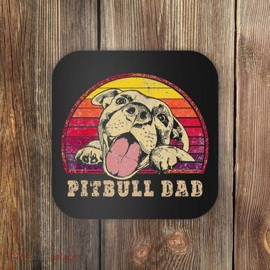 Pitbull Dad Vintage Smiling Pitbull on Sunset Coaster