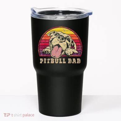 Pitbull Dad Vintage Smiling Pitbull on Sunset Tumbler