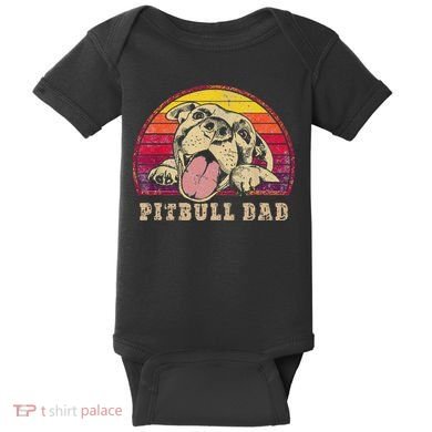 Pitbull Dad Vintage Smiling Pitbull on Sunset Baby Bodysuit