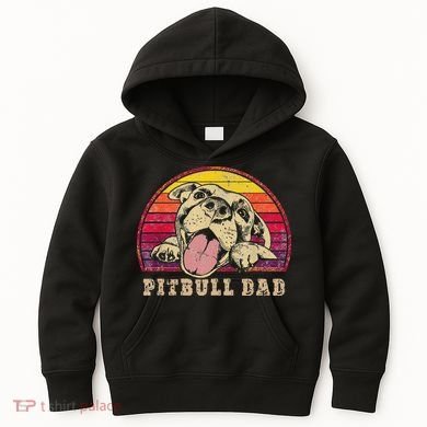 Pitbull Dad Vintage Smiling Pitbull on Sunset Kids Hoodie