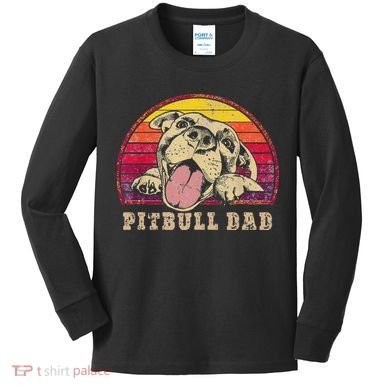 Pitbull Dad Vintage Smiling Pitbull on Sunset Kids Long Sleeve Shirt