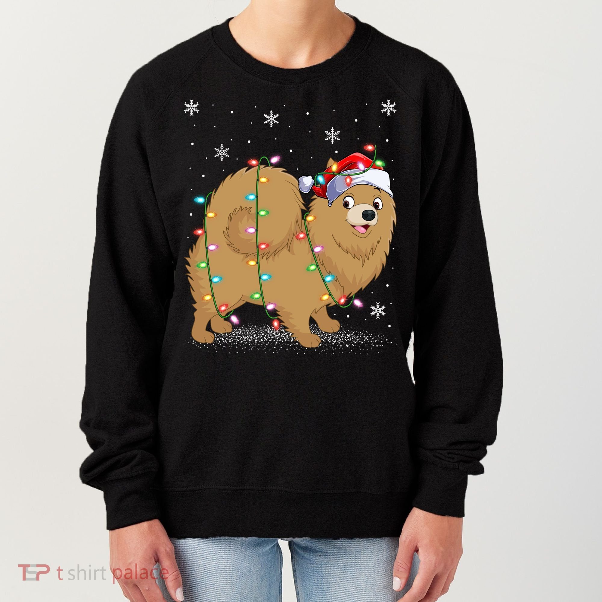 Pomeranian Dog Xmas Lighting Santa Pomeranian Christmas Gift Women's Sweatshirt