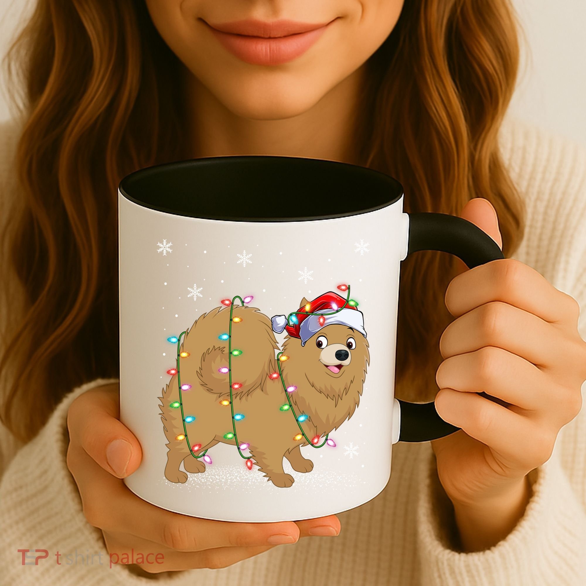 Pomeranian Dog Xmas Lighting Santa Pomeranian Christmas Gift Coffee Mug