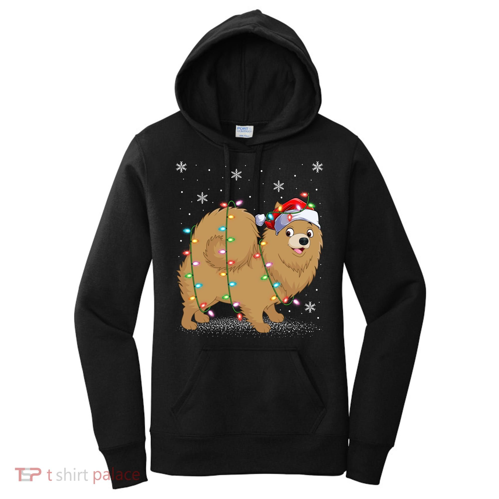 Pomeranian Dog Xmas Lighting Santa Pomeranian Christmas Gift Women's Hoodie