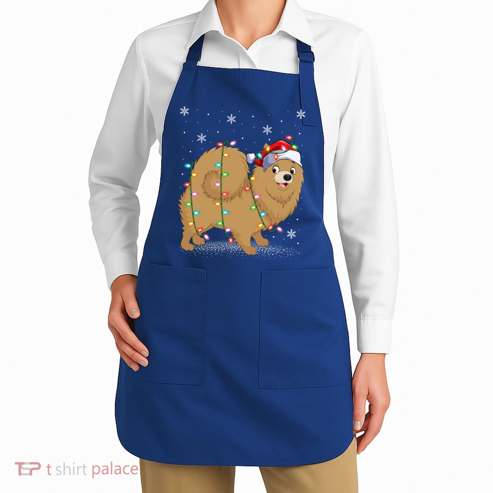 Pomeranian Dog Xmas Lighting Santa Pomeranian Christmas Gift Apron