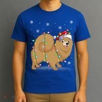 Pomeranian Dog Xmas Lighting Santa Pomeranian Christmas Gift T-Shirt thumb 3