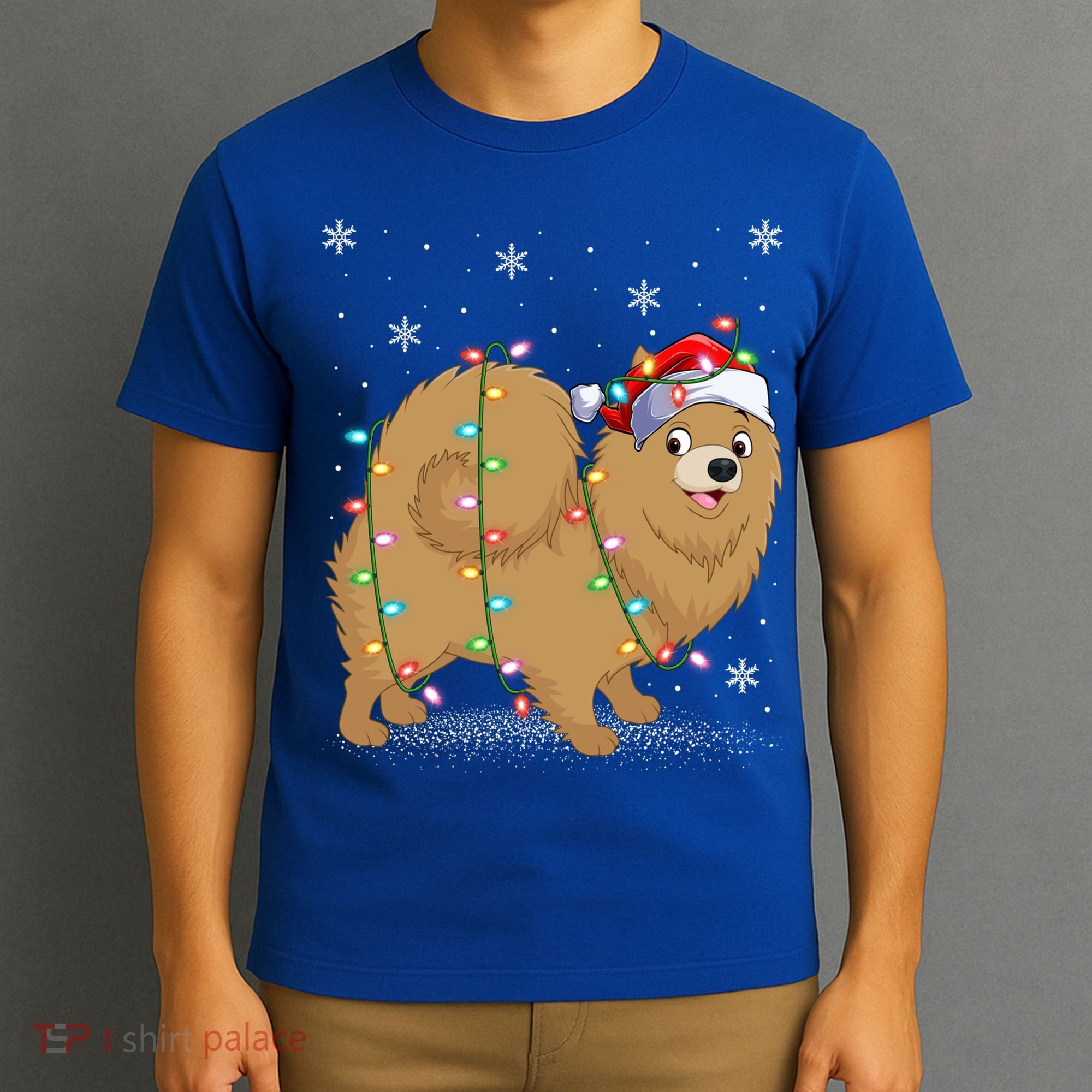 Pomeranian Dog Xmas Lighting Santa Pomeranian Christmas Gift T-Shirt