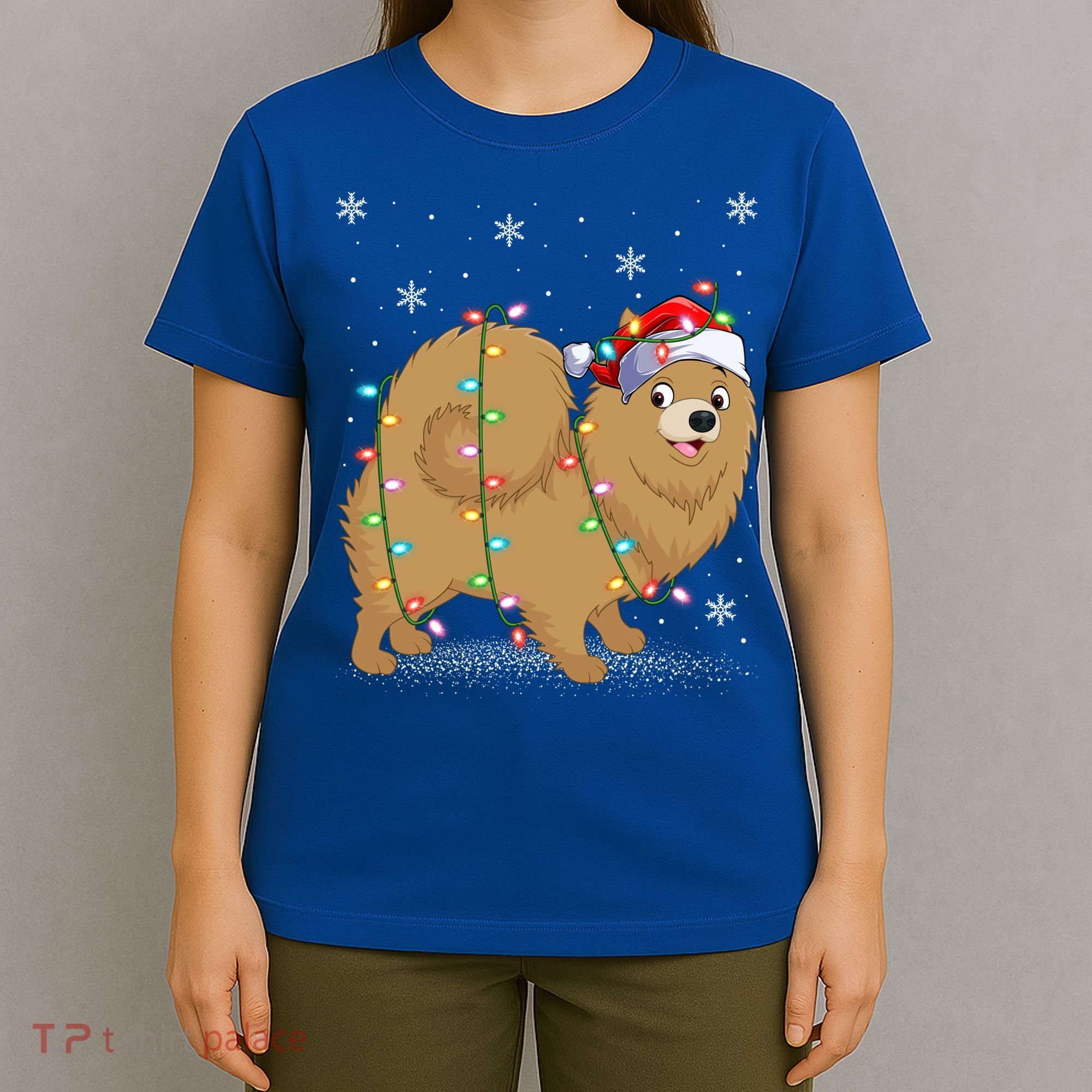 Pomeranian Dog Xmas Lighting Santa Pomeranian Christmas Gift T-Shirt