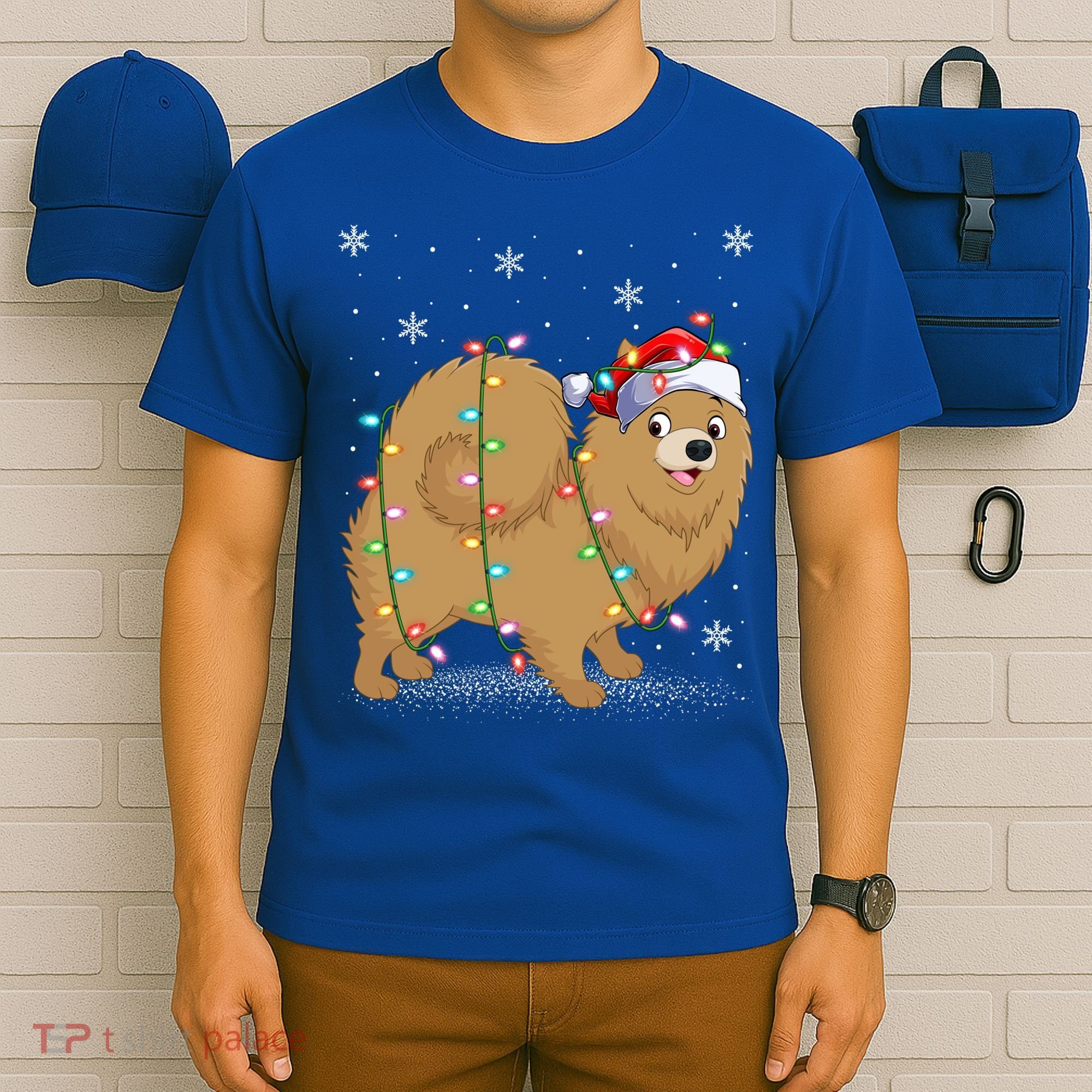 Pomeranian Dog Xmas Lighting Santa Pomeranian Christmas Gift T-Shirt