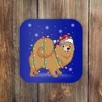 Pomeranian Dog Xmas Lighting Santa Pomeranian Christmas Gift Coaster thumb 0