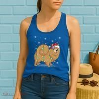 Pomeranian Dog Xmas Lighting Santa Pomeranian Christmas Gift Women's Tank Top thumb 2