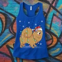 Pomeranian Dog Xmas Lighting Santa Pomeranian Christmas Gift Women's Tank Top thumb 3