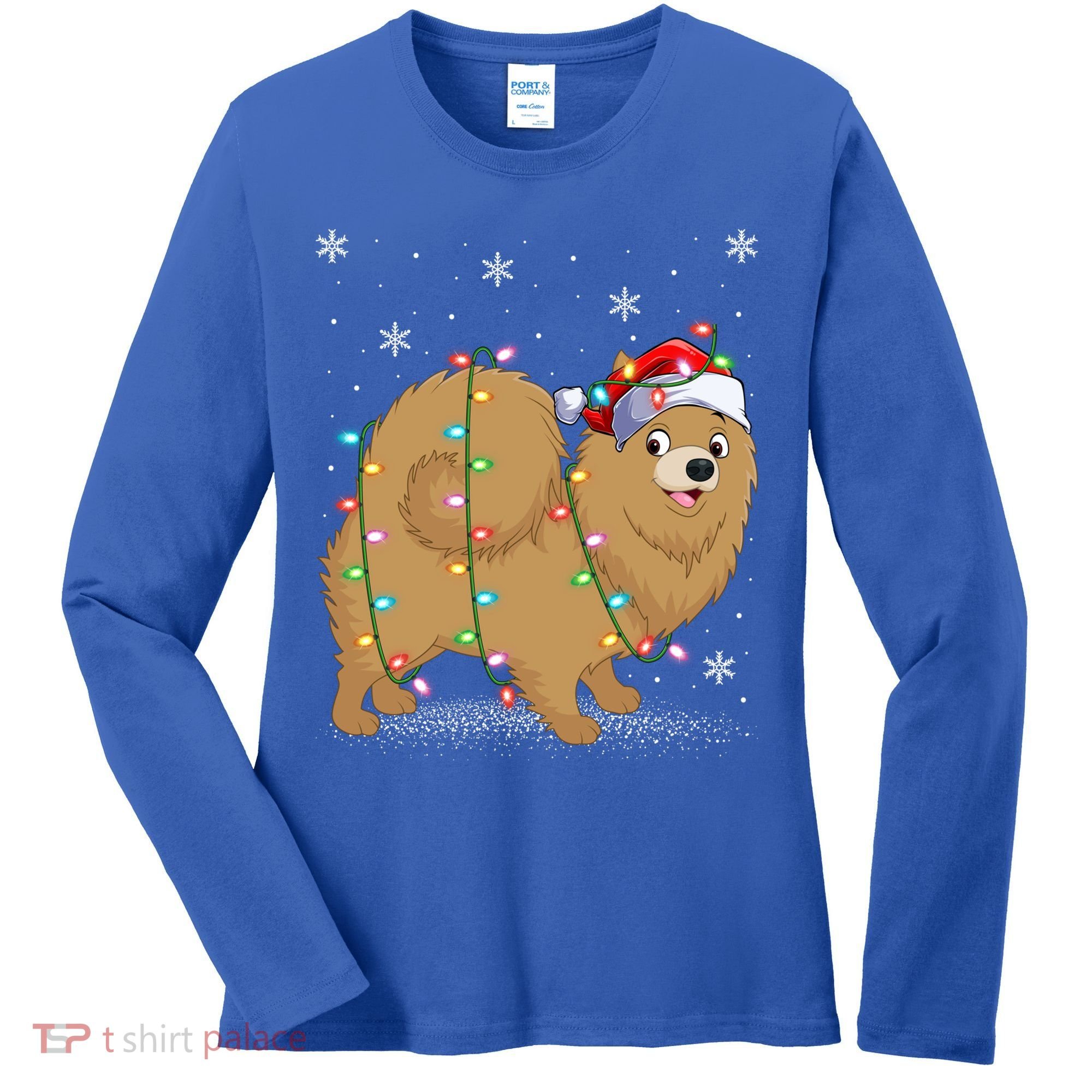 Pomeranian Dog Xmas Lighting Santa Pomeranian Christmas Gift Women's Long Sleeve Shirt