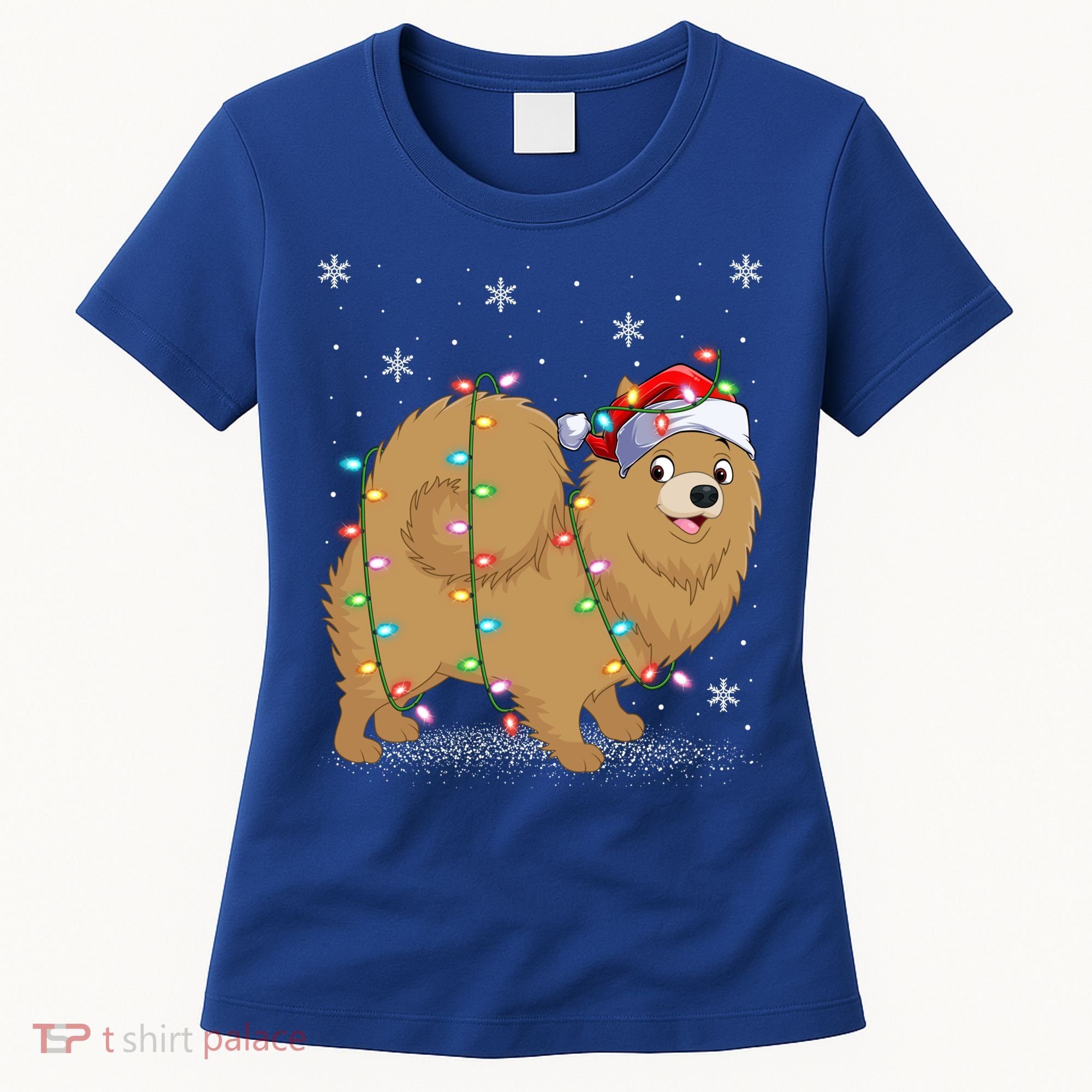 Pomeranian Dog Xmas Lighting Santa Pomeranian Christmas Gift Women's T-Shirt