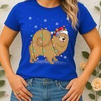 Pomeranian Dog Xmas Lighting Santa Pomeranian Christmas Gift Women's T-Shirt thumb 2