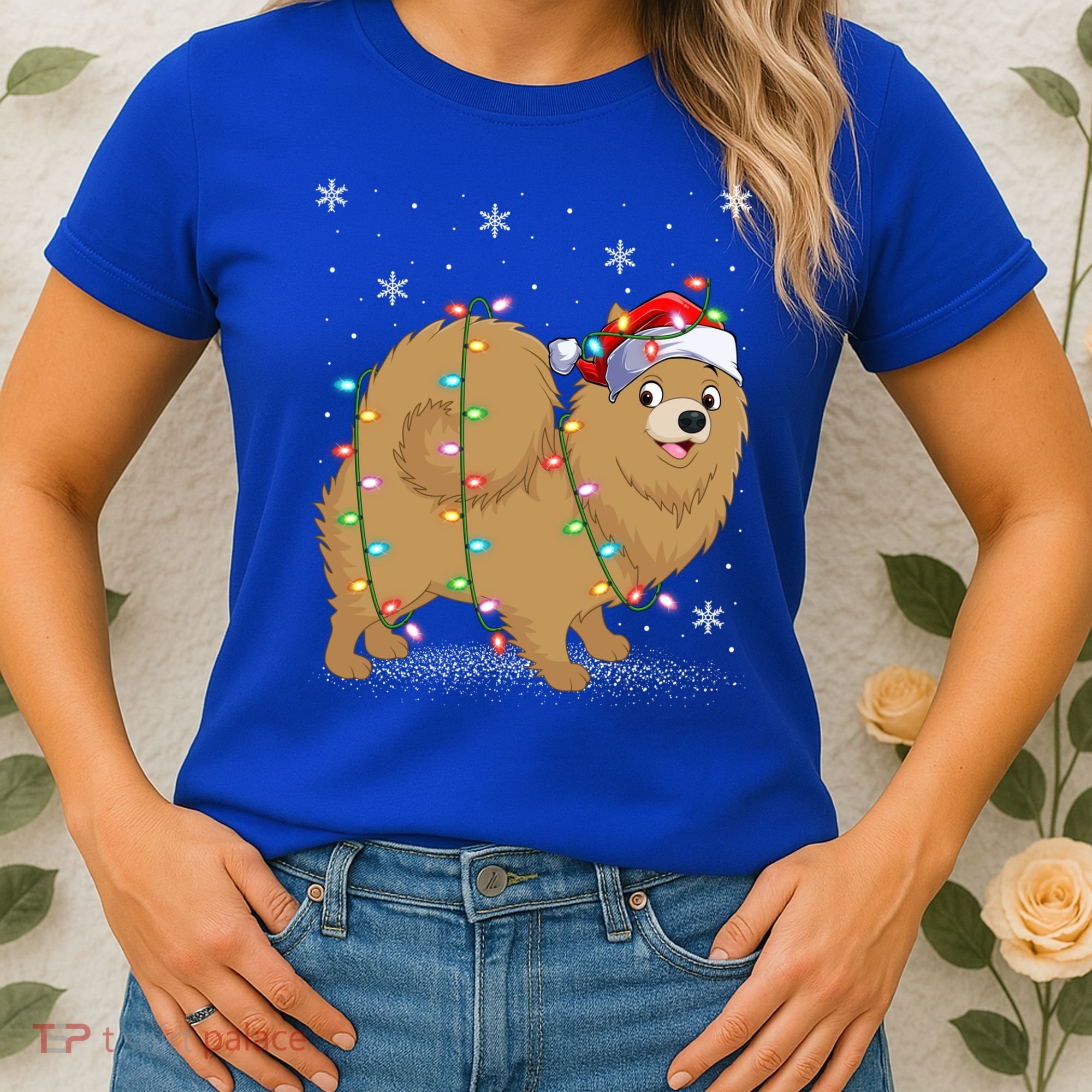 Pomeranian Dog Xmas Lighting Santa Pomeranian Christmas Gift Women's T-Shirt