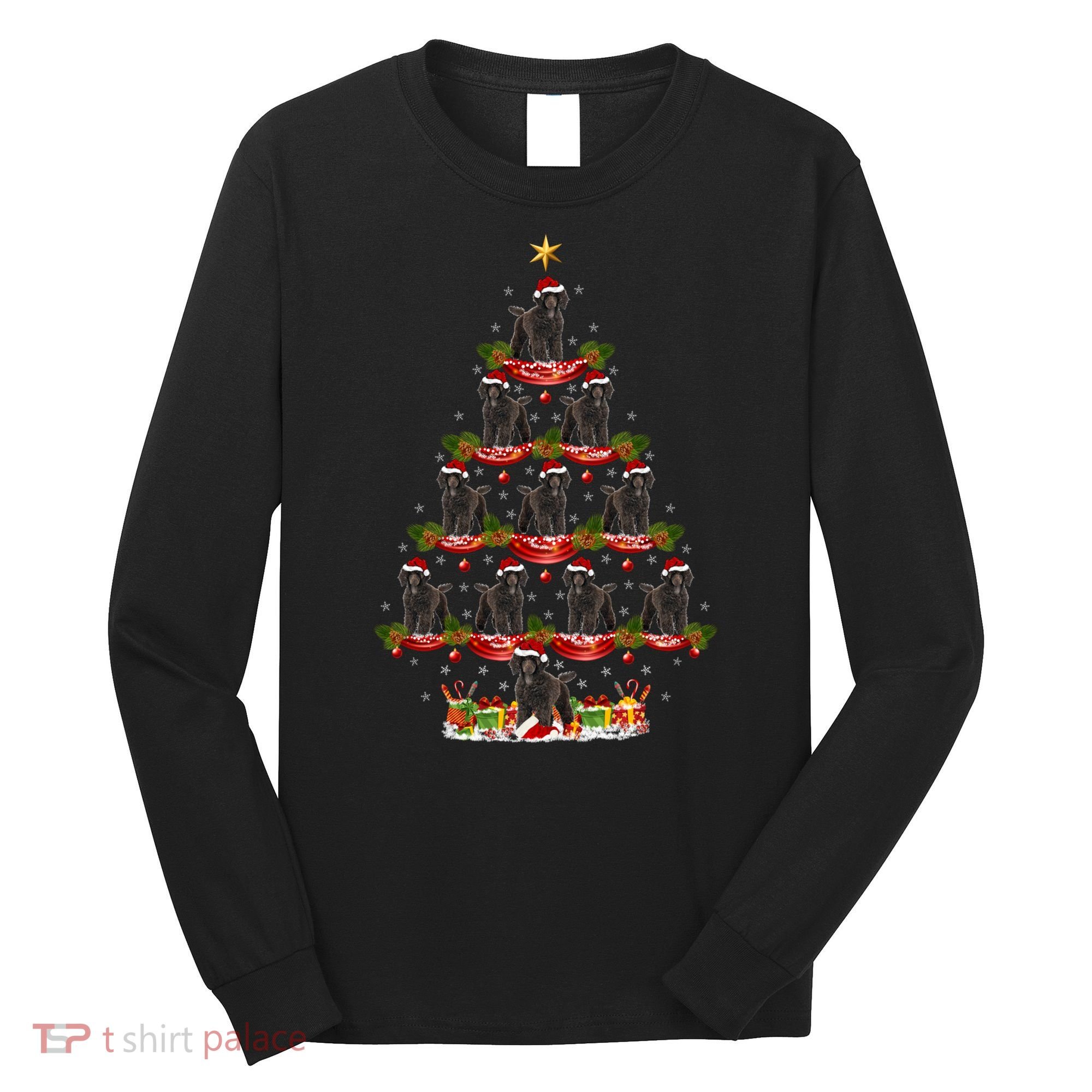 Poodle Dog Xmas Tree Lighting Poodle Christmas Tree Funny Gift Long Sleeve Shirt