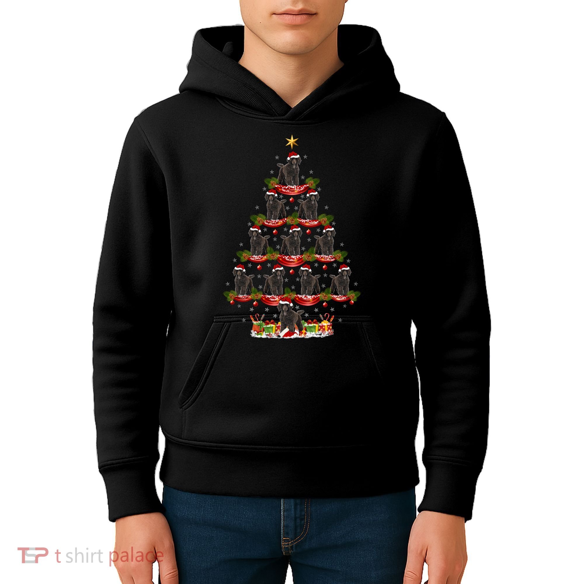 Poodle Dog Xmas Tree Lighting Poodle Christmas Tree Funny Gift Kids Hoodie