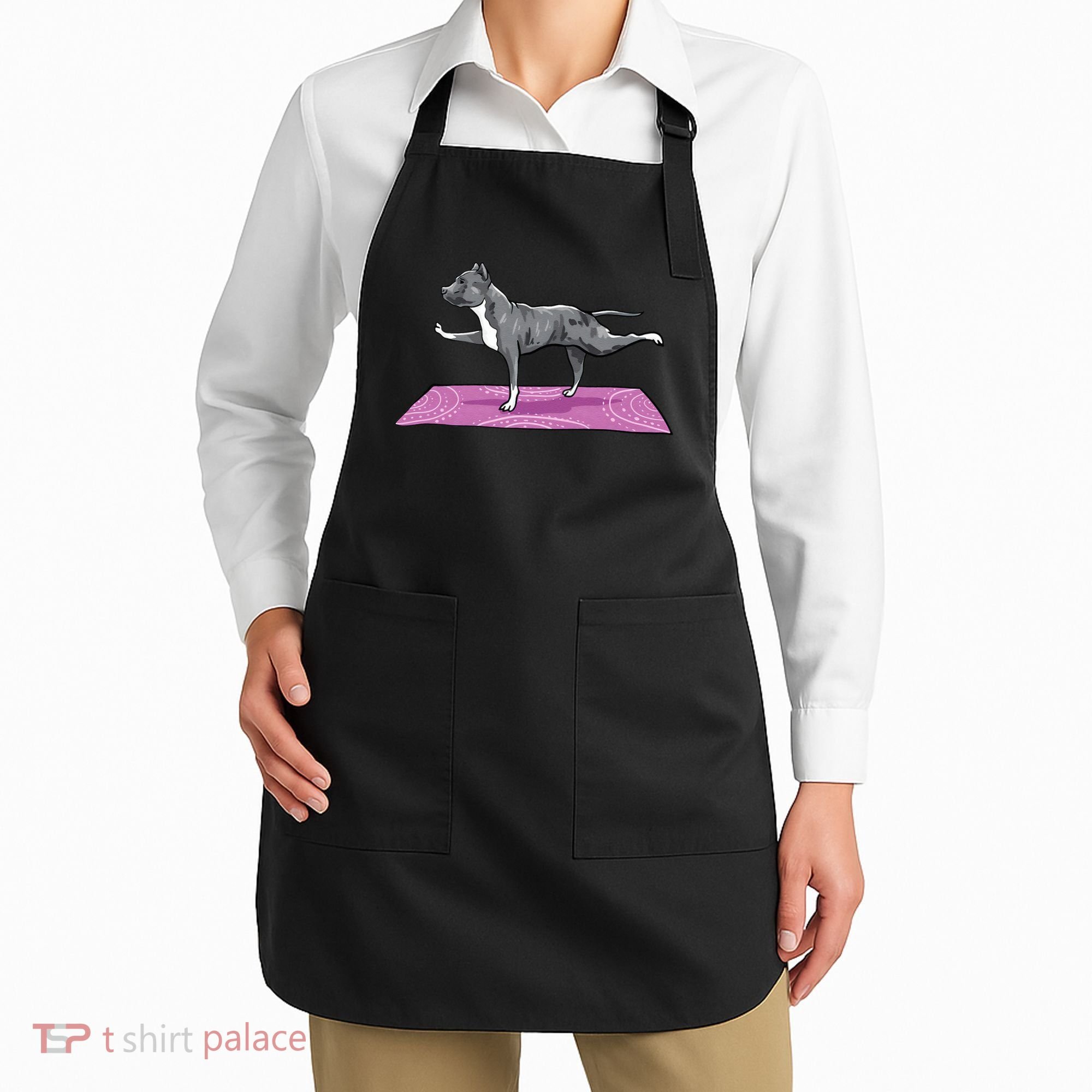 Pitbull Doing Yoga Funny Pitbull Dog Lover Yogi Teacher Apron