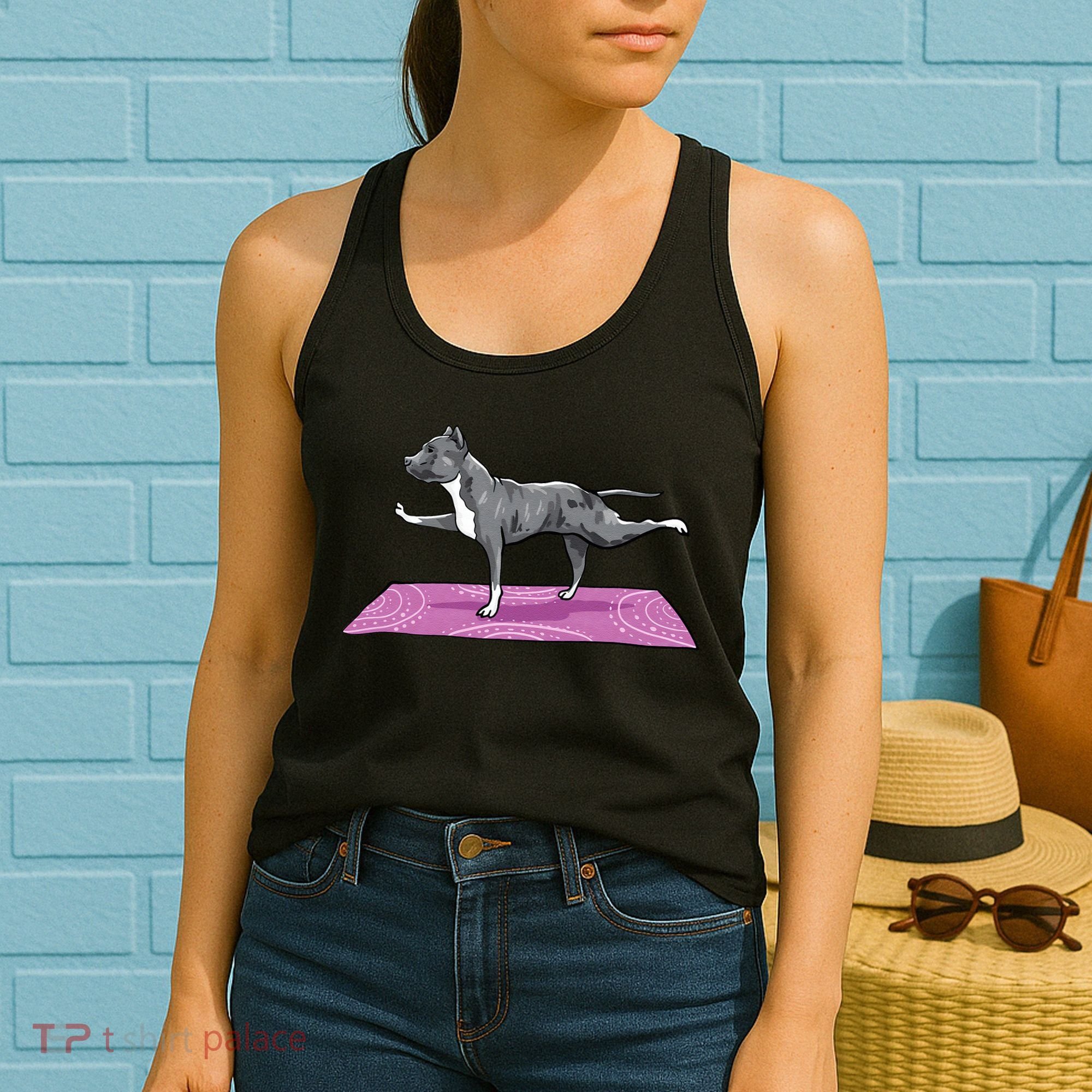 Pitbull Doing Yoga Funny Pitbull Dog Lover Yogi Teacher Women's Tank Top