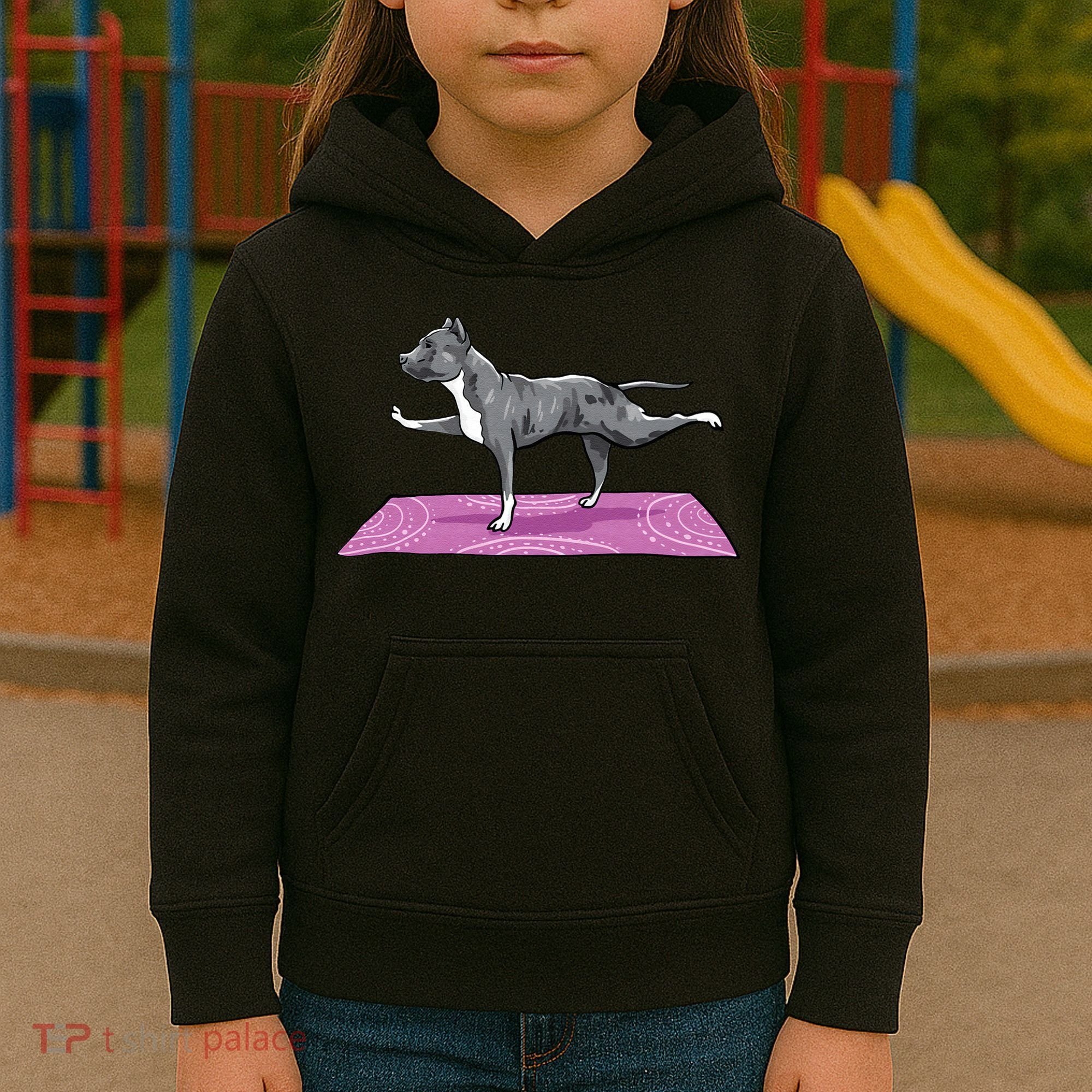 Pitbull Doing Yoga Funny Pitbull Dog Lover Yogi Teacher Kids Hoodie