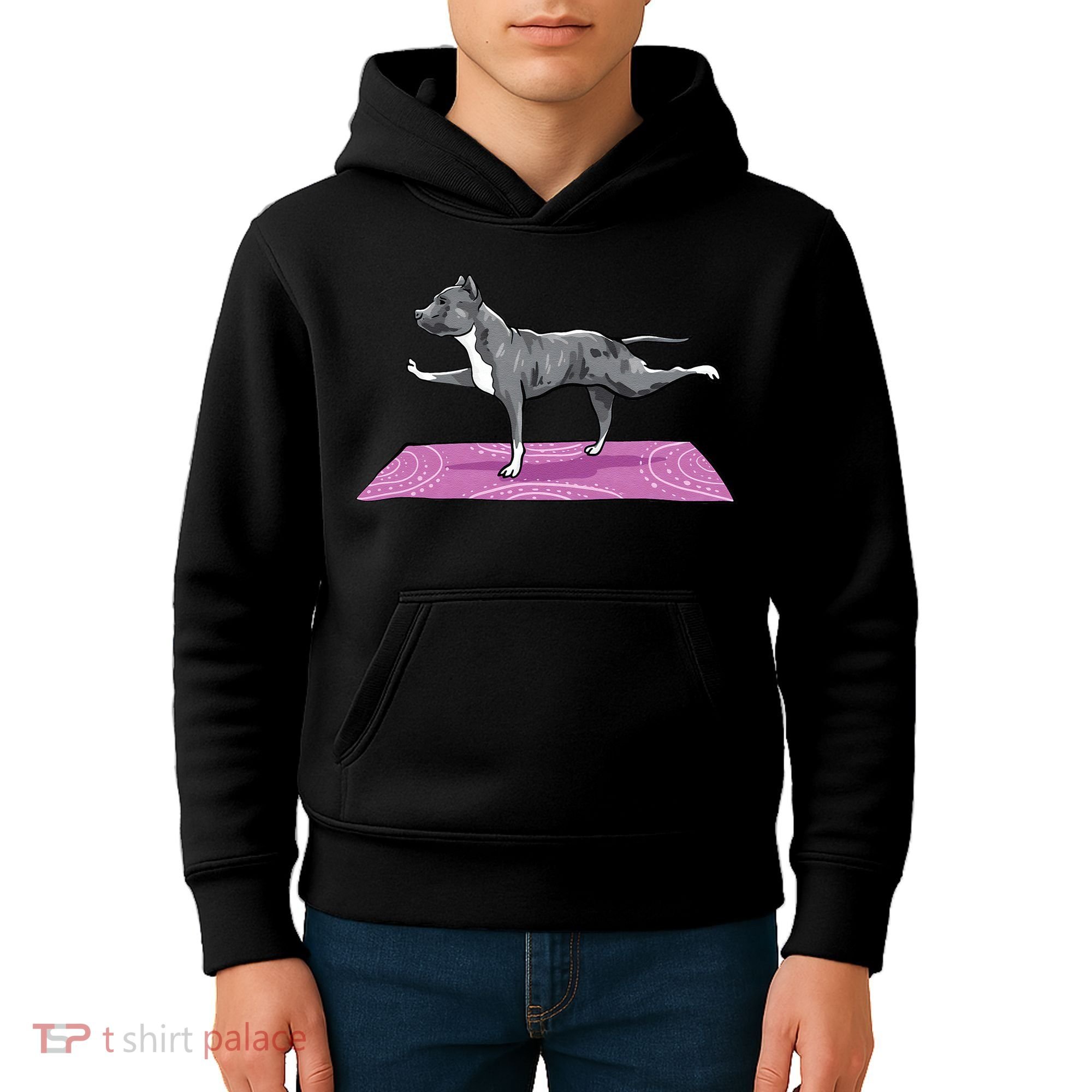 Pitbull Doing Yoga Funny Pitbull Dog Lover Yogi Teacher Kids Hoodie