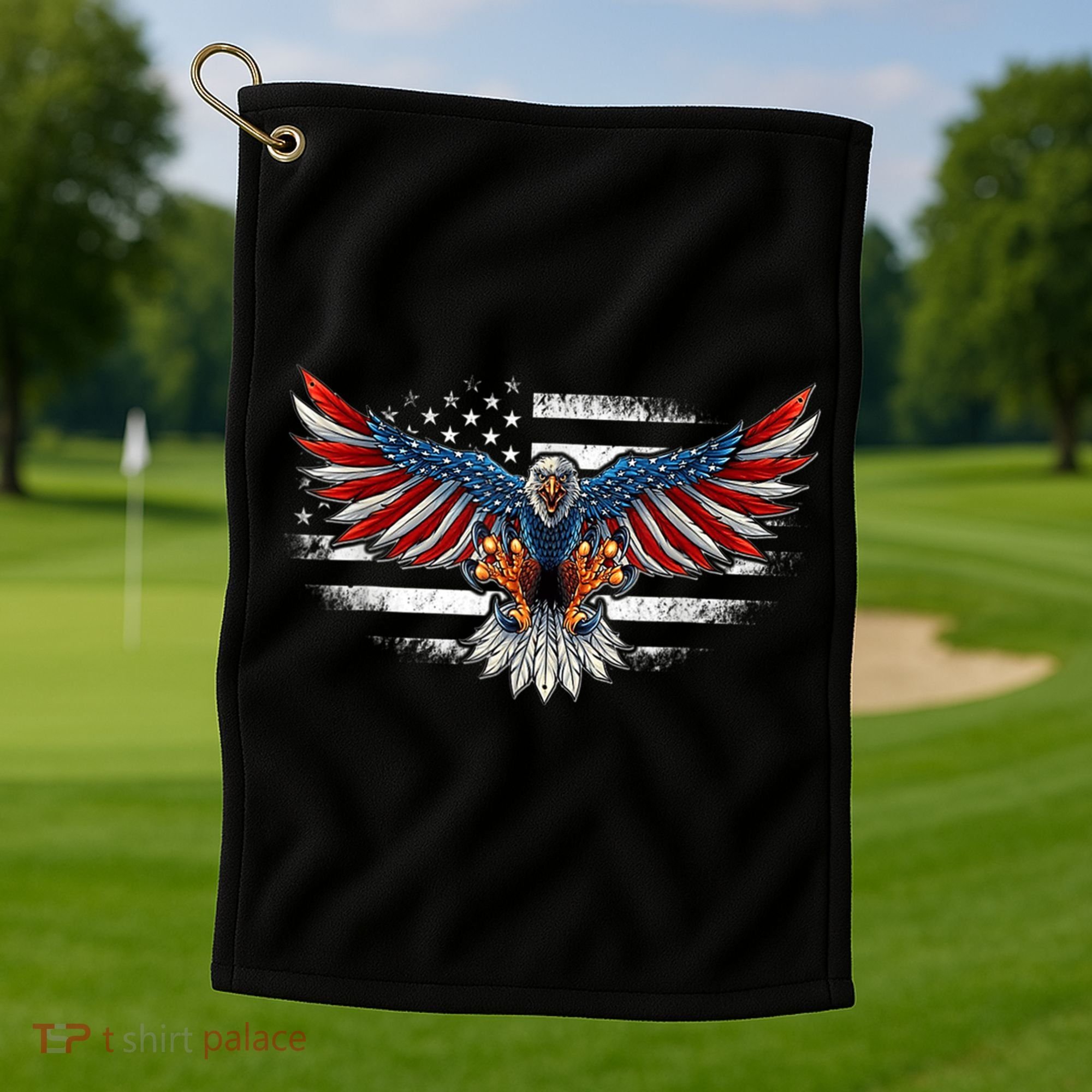 Patriotic Eagle 4th Of July Usa American Flag Funny Gift Golf Towel